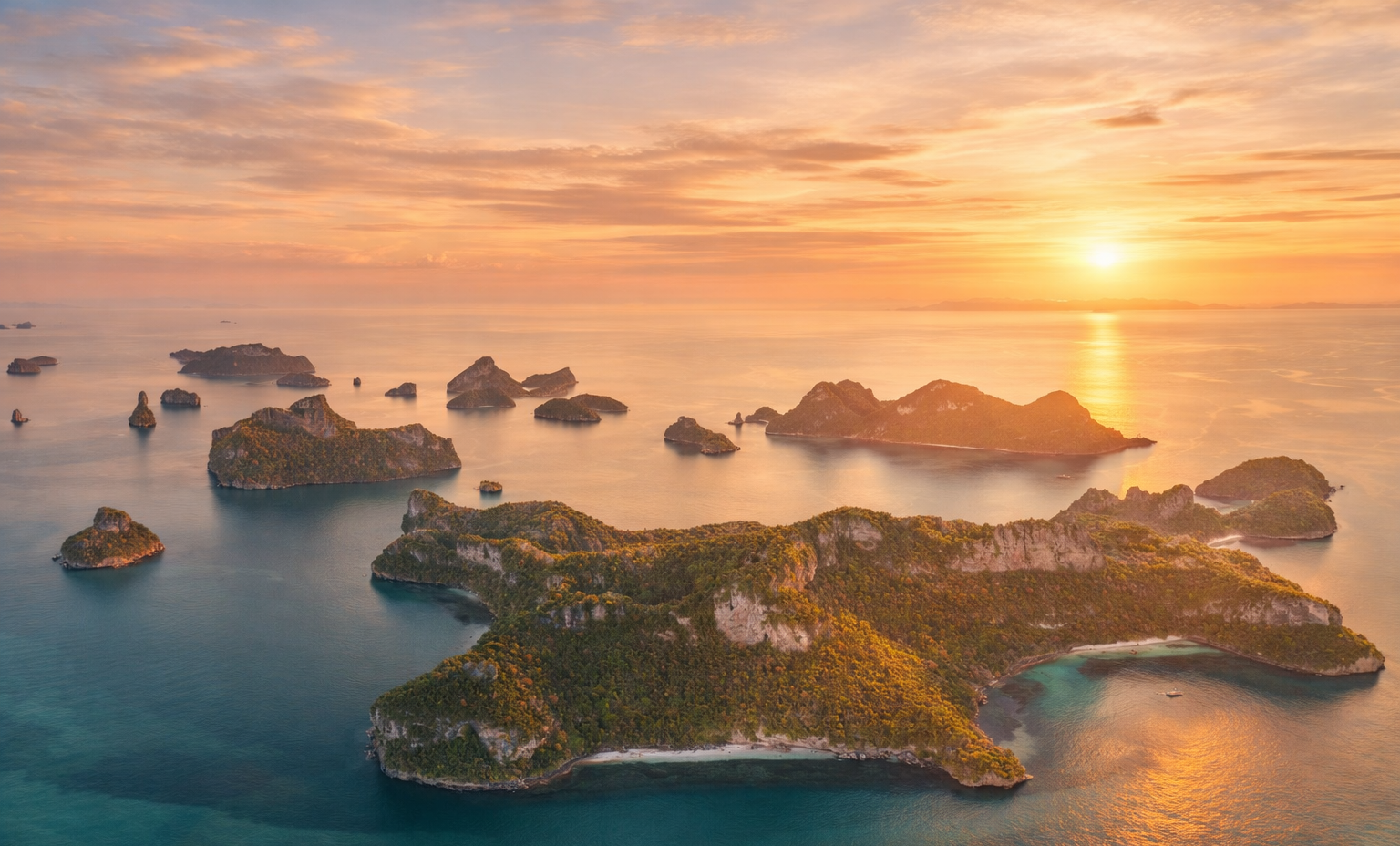 Ang Thong National Marine Park limestone islands aerial view from Koh Samui day tour