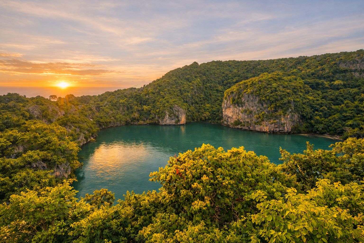 Ang Thong Marine Park Blue Lagoon Talay Nai emerald lake Koh Mae Ko island aerial view